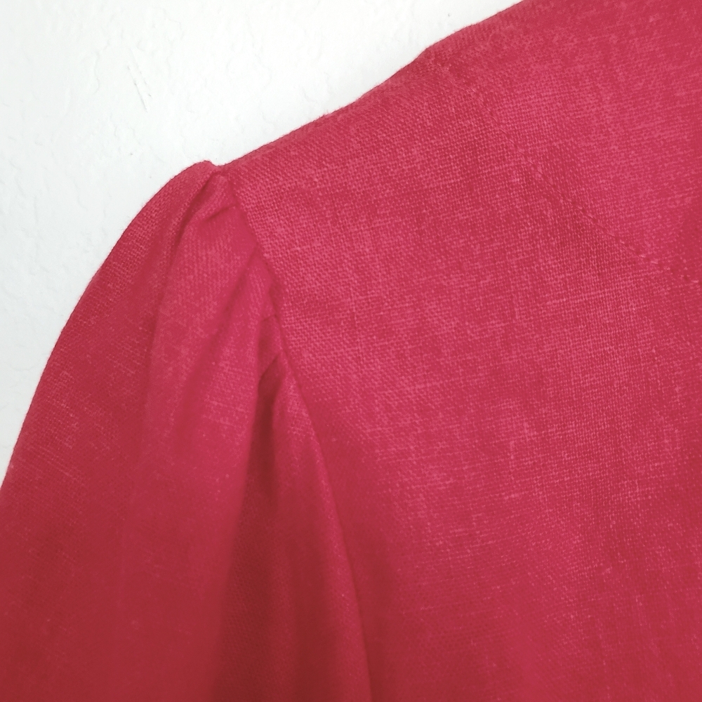 Who What Wear Linen Blend Red Balloon Puff Sleeves Dress, Medium - Picture 6 of 13